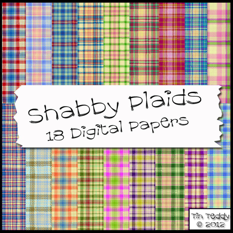 Shabby Tartan Plaids - 18 Plaid Backgrounds - Digital Papers for Scrapbooking, Birthday Card Making & More