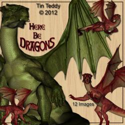 Dragons Digital Clip Art for Scrapbooking, Birthday Card Making, Decoupage and More 12 Images