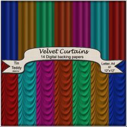 Velvet Curtains Backgrounds - Drapes Digital Backing Paper for Scrapbooking, Card Making and other Crafts