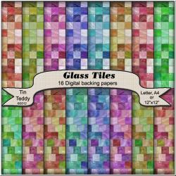 Glass Tile Backgrounds - 16 Digital Backing Papers - for Scrapbooking, Birthday Cards and much more