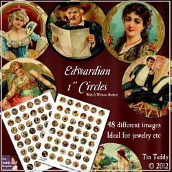Edwardian Circles - 1 Inch Disks x 48 - Digital Collage Sheet - Perfect for Jewelry, Bottle Caps etc
