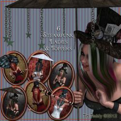Steampunk Ladies Digital Clip Art and Toppers - Images for Scrapbooking, Birthday Card Making & More