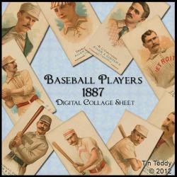 Baseball Players 1887 - Vintage Digital Collage Sheet