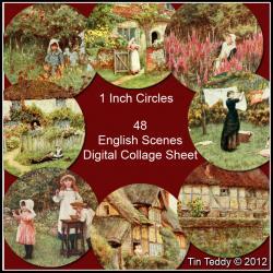 English Scenes Digital  Collage Sheet - 1 Inch Circles x 48 - Perfect for Jewelry, Bottle Caps and much more