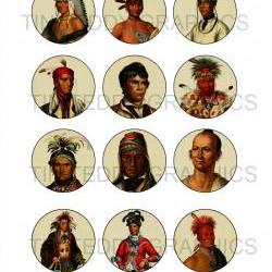 Native American Chiefs - 2 Inch Circles / Cupcake Toppers Mirrors etc - Vintage Digital Collage Sheet