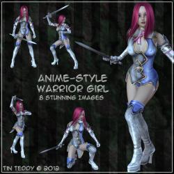 Warrior Girl - Anime Style Digital Clip Art for Scrapbooking, Birthday Card Making & More