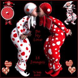 Be My Love - 16 Romantic Images of Pixie Clowns or Harlequins -Digital Clip Art for Scrapbooking, Birthday Card Making & More
